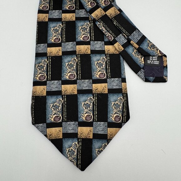 Christian Dior Silk Abstract Tie โ Blue & Yellow 1990s Made in Canada - Picture 4 of 6